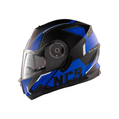 MOTOSİKLET KASK ÇENE AÇILIR VİSÖRLÜ ECE BELGELİ - MAT SİYAH GRAFİK MAVİ #13010MSGM [XL]