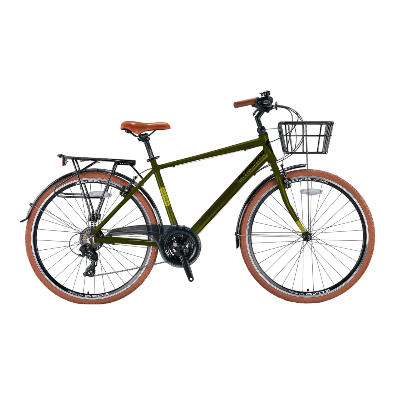 KRON CX 100 - 26'' City Bike - Man - 17' - 21 Vites - V.B. - Mat Haki-Siyah/Sarı #KRN23-254