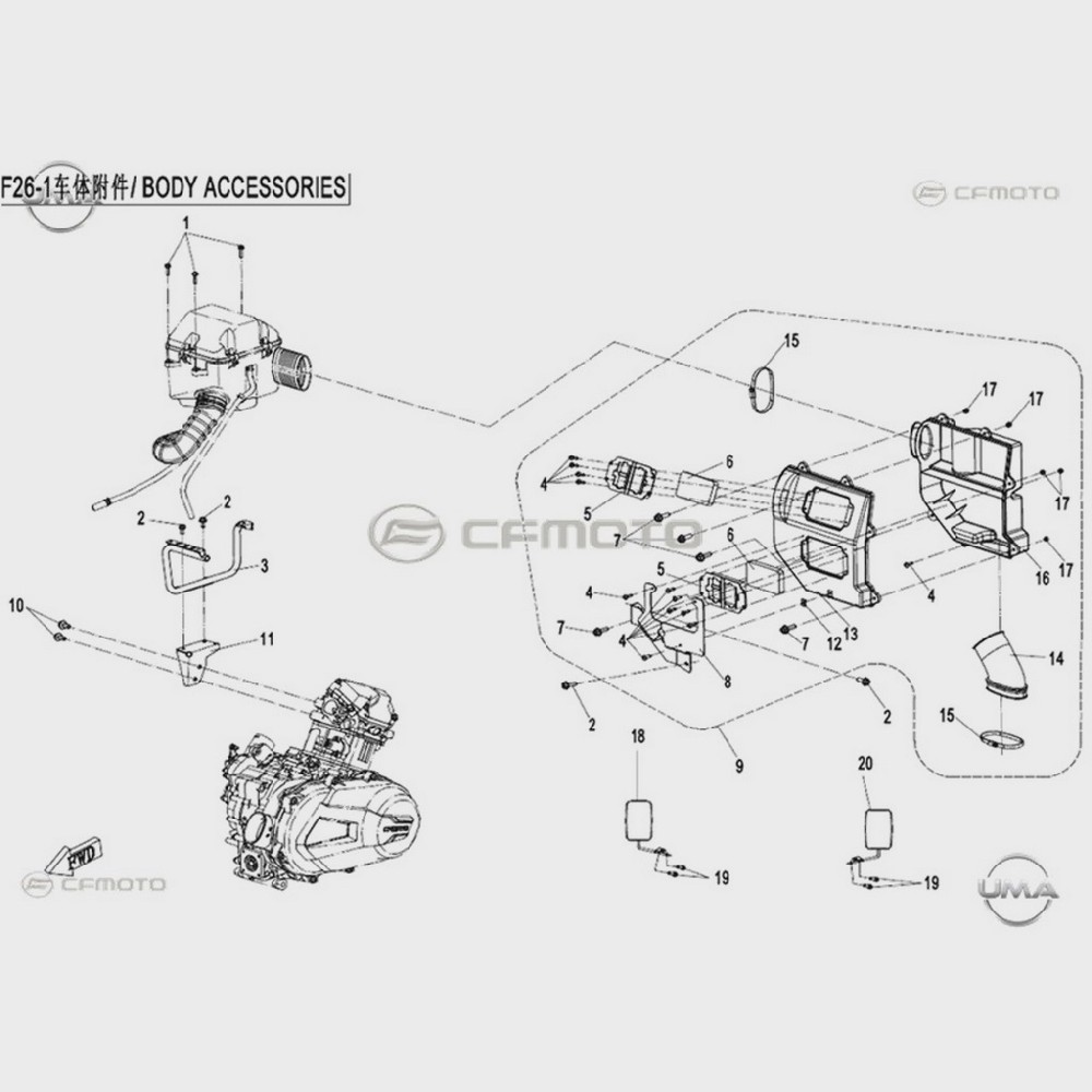 UMA-Y4CFM4020A0086 CFMOTO UFORCE 500 (T1B) HAVA FILTRESI BAGLANTI BRAKETI - Görsel 1